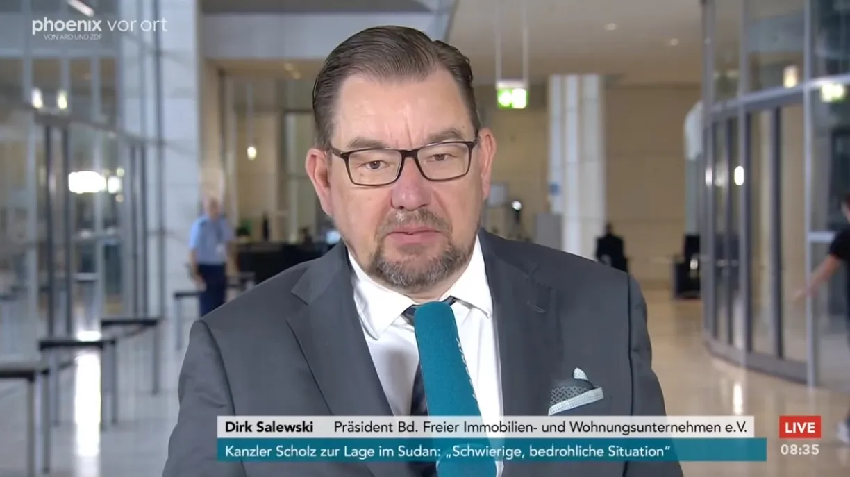 Phoenix Tagesgespräch mit Dirk Salewski zum Wohnungsbau und dem geplanten Heizungsgesetz am 20.04.23